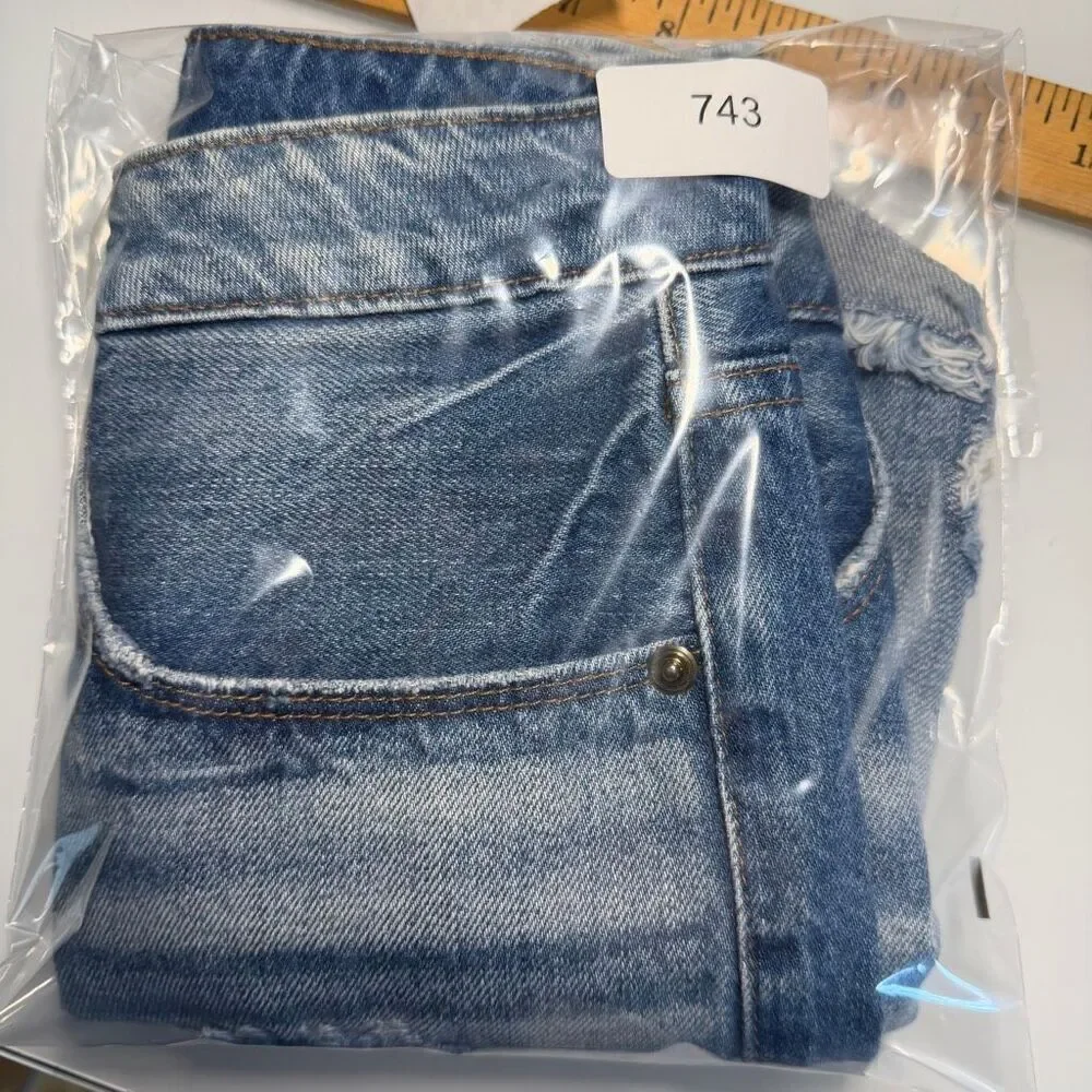 Good American Blue Bombshell Button Fly Distressed Denim Cutoff Shorts Size 6/28